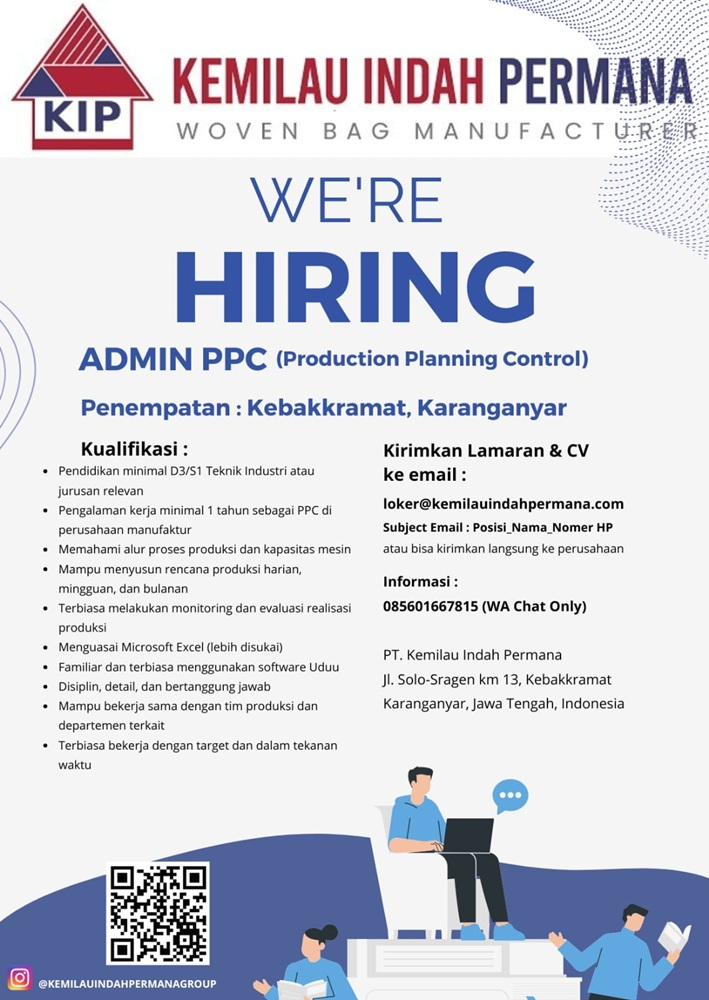 LOWONGAN ADMIN PPIC KEMILAU INDAH PERMANA