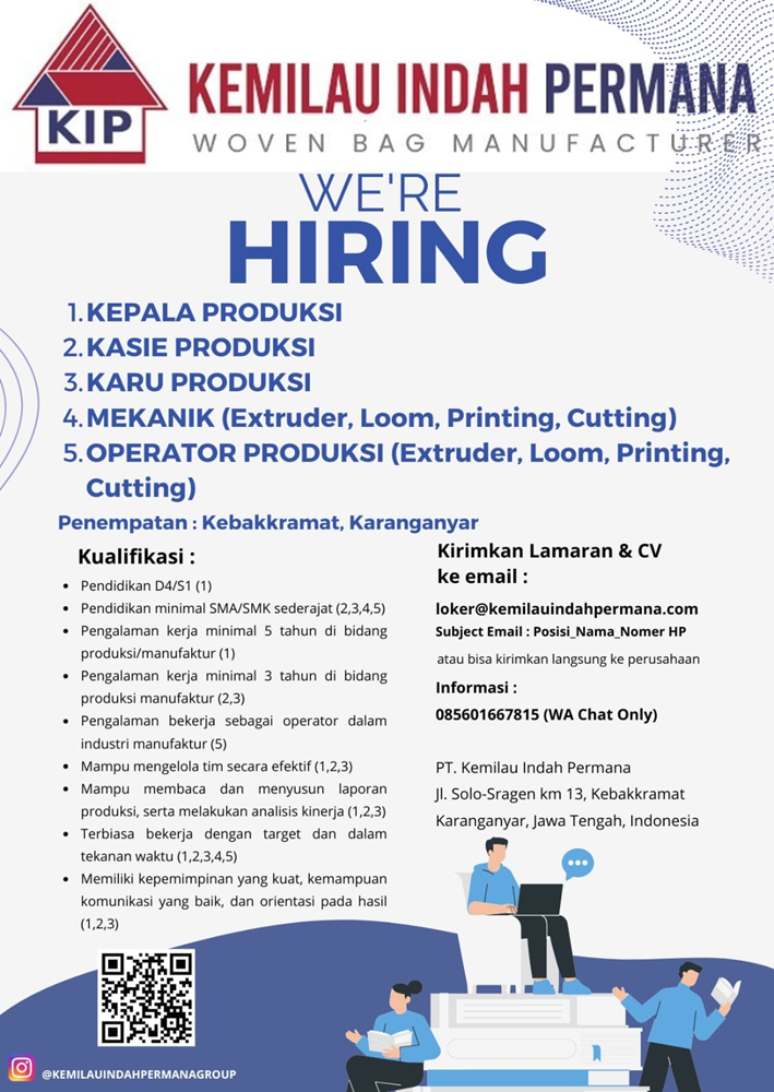 LOWONGAN KEPALA PRODUKSI OPERATOR PRODUKSI  KEMILAU INDAH PERMANA