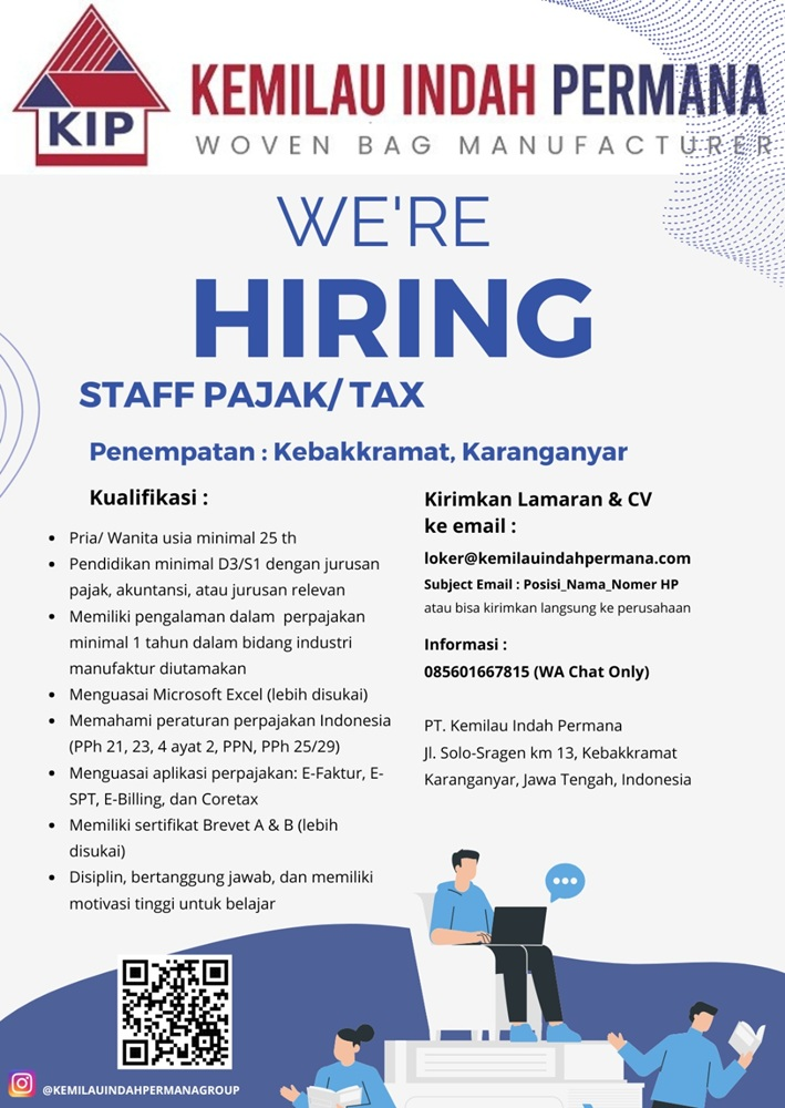 LOWONGAN STAFF PAJAK/TAX KEMILAU INDAH PERMANA